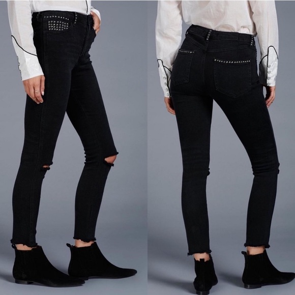 Free People Payton Studded Skinny Black Jeans - Picture 1 of 7